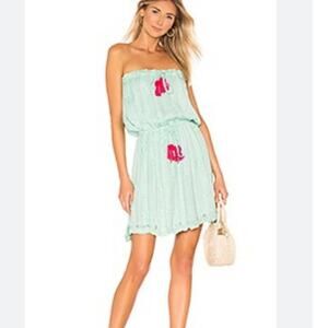 SUNDRESS Anoushka Strapless Mini Dress in Petra Aqua & Pink Beach Cocktail XS/S